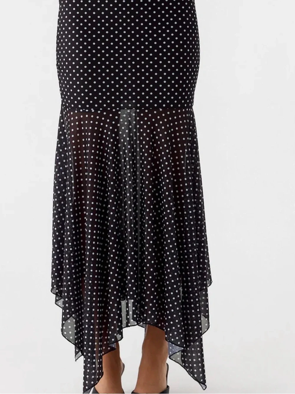 Peppermayo Black White Polka Dot Midi Skirt